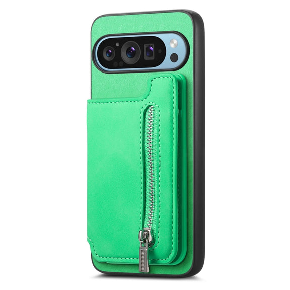 For Google Pixel 8 Pro Retro MagSafe Zipper Wallet Card Bag Back Phone Case(Green)