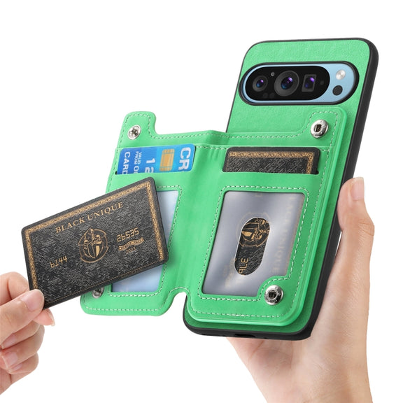 For Google Pixel 8 Pro Retro MagSafe Zipper Wallet Card Bag Back Phone Case(Green)