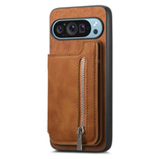 For Google Pixel 8 Pro Retro MagSafe Zipper Wallet Card Bag Back Phone Case(Brown)