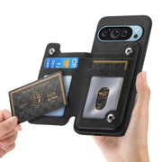 For Google Pixel 8 Pro Retro MagSafe Zipper Wallet Card Bag Back Phone Case(Black)
