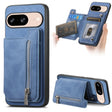 For Google Pixel 8 Retro MagSafe Zipper Wallet Card Bag Back Phone Case(Blue) - Google Cases by PMC TechLife | Online Shopping South Africa | PMC TechLife | Buy Now Pay Later Mobicred