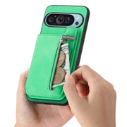 For Google Pixel 8 Retro MagSafe Zipper Wallet Card Bag Back Phone Case(Green)