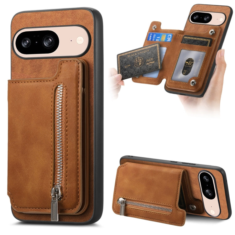 For Google Pixel 8 Retro MagSafe Zipper Wallet Card Bag Back Phone Case(Brown) - free shipping - PMC TechLife - Order now!