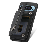 For Google Pixel 8 Retro MagSafe Zipper Wallet Card Bag Back Phone Case(Black)