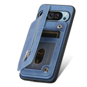 For Google Pixel 7a Retro MagSafe Zipper Wallet Card Bag Back Phone Case(Blue)