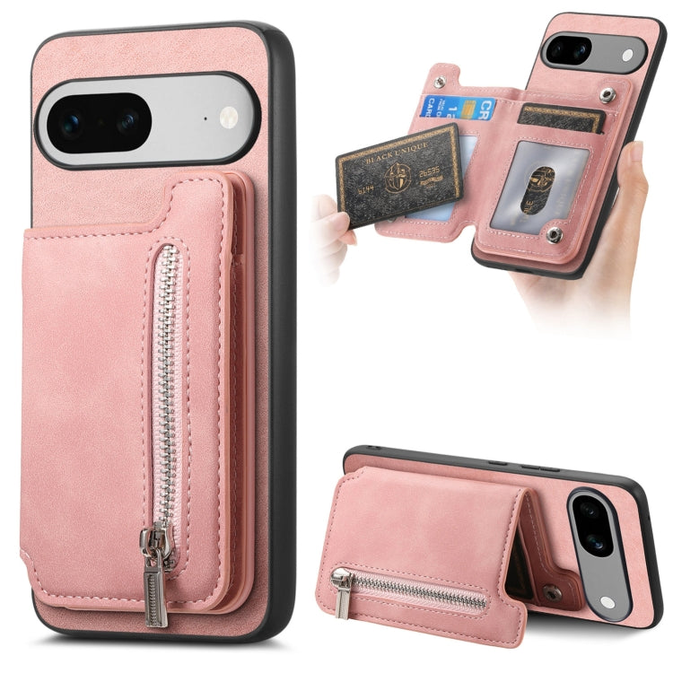 For Google Pixel 7a Retro MagSafe Zipper Wallet Card Bag Back Phone Case(Pink) - Google Cases by PMC TechLife | Online Shopping South Africa | PMC TechLife | Buy Now Pay Later Mobicred