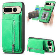 For Google Pixel 7 Pro Retro MagSafe Zipper Wallet Card Bag Back Phone Case(Green)
