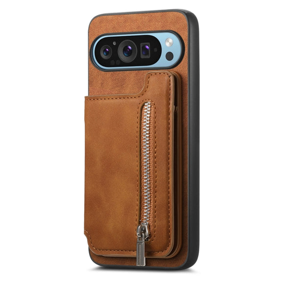 For Google Pixel 7 Pro Retro MagSafe Zipper Wallet Card Bag Back Phone Case(Brown)