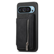 For Google Pixel 7 Pro Retro MagSafe Zipper Wallet Card Bag Back Phone Case(Black)