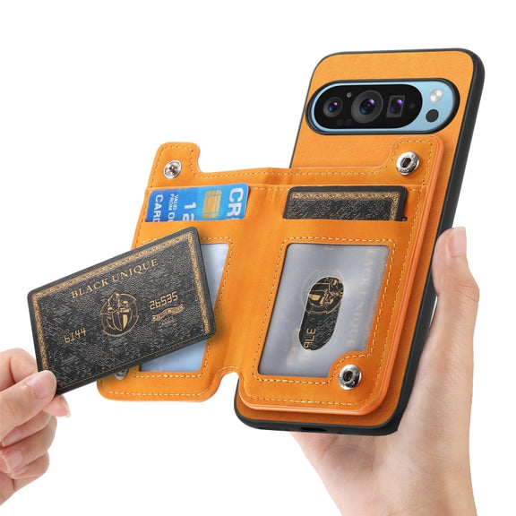 For Google Pixel 7 Retro MagSafe Zipper Wallet Card Bag Back Phone Case(Yellow)