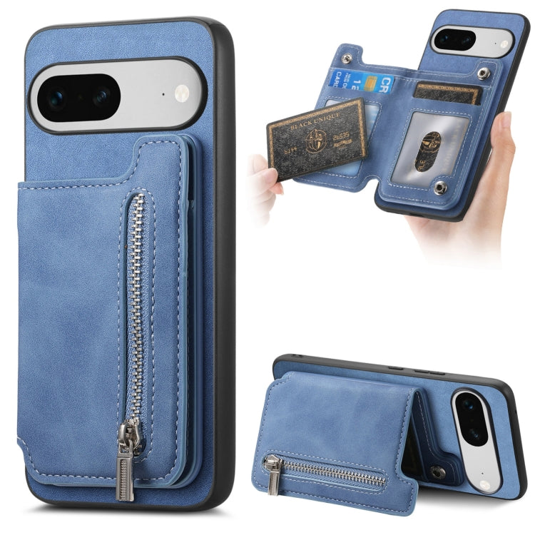 For Google Pixel 7 Retro MagSafe Zipper Wallet Card Bag Back Phone Case(Blue) - Google Cases by PMC TechLife | Online Shopping South Africa | PMC TechLife | Buy Now Pay Later Mobicred