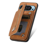 For Google Pixel 7 Retro MagSafe Zipper Wallet Card Bag Back Phone Case(Brown)
