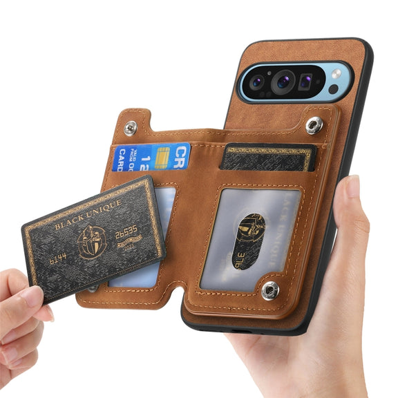 For Google Pixel 7 Retro MagSafe Zipper Wallet Card Bag Back Phone Case(Brown)