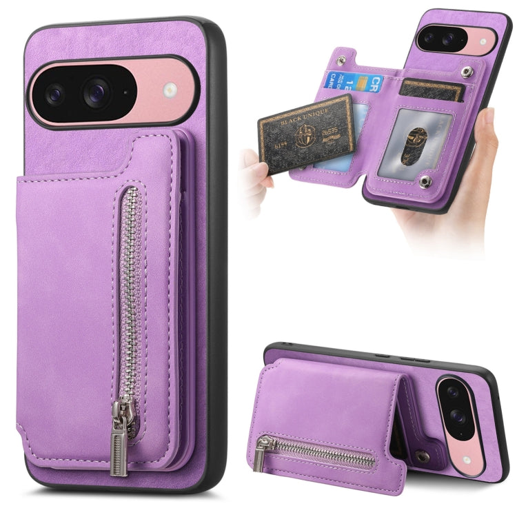 For Google Pixel 9 / 9 Pro Retro MagSafe Zipper Wallet Card Bag Back Phone Case(Purple) - Google Cases by PMC TechLife | Online Shopping South Africa | PMC TechLife | Buy Now Pay Later Mobicred