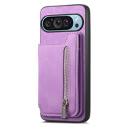 For Google Pixel 9 / 9 Pro Retro MagSafe Zipper Wallet Card Bag Back Phone Case(Purple)