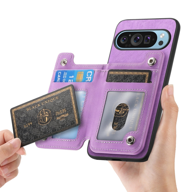 For Google Pixel 9 / 9 Pro Retro MagSafe Zipper Wallet Card Bag Back Phone Case(Purple)