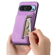 For Google Pixel 9 / 9 Pro Retro MagSafe Zipper Wallet Card Bag Back Phone Case(Purple)