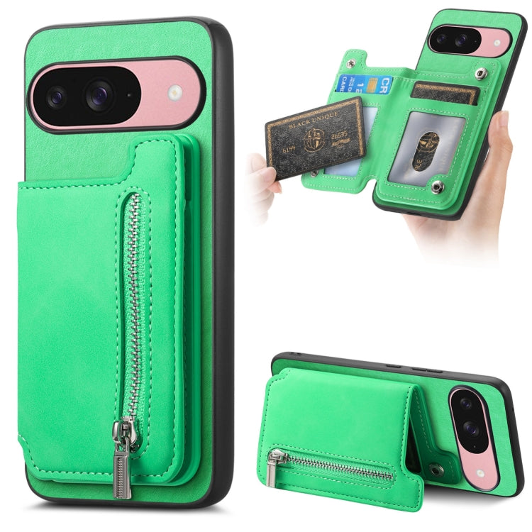 For Google Pixel 9 / 9 Pro Retro MagSafe Zipper Wallet Card Bag Back Phone Case(Green) - Google Cases by PMC TechLife | Online Shopping South Africa | PMC TechLife | Buy Now Pay Later Mobicred