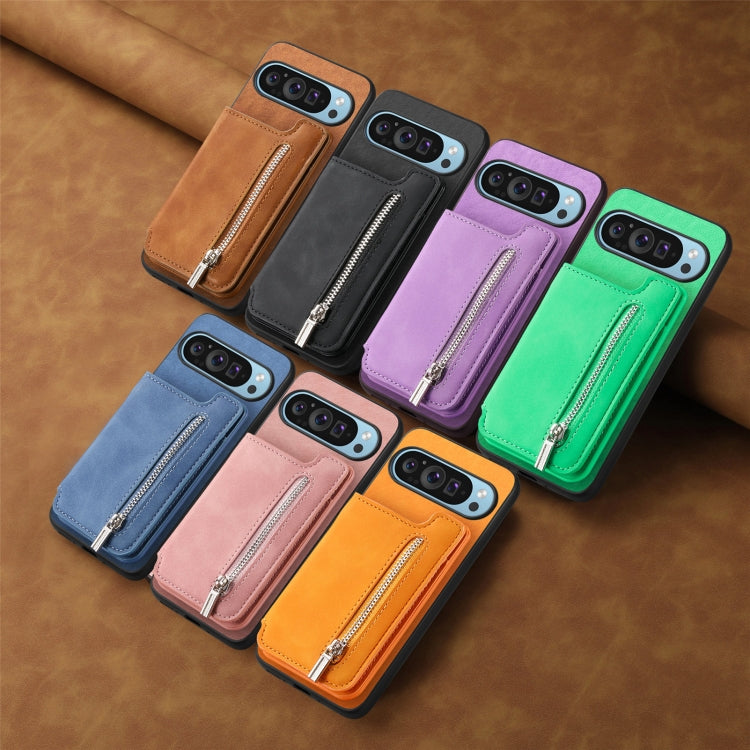 For Google Pixel 7 Retro MagSafe Zipper Wallet Card Bag Back Phone Case(Brown)