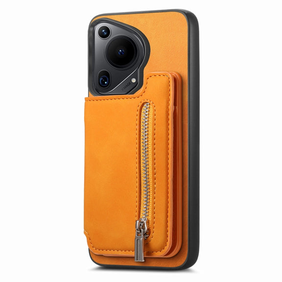 For Huawei Pura 70 Ultra Retro MagSafe Zipper Wallet Card Bag Back Phone Case(Yellow)