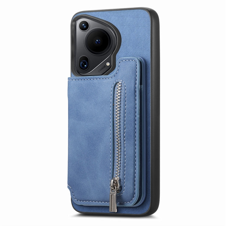 For Huawei Pura 70 Ultra Retro MagSafe Zipper Wallet Card Bag Back Phone Case(Blue) - Huawei Cases by PMC Jewellery | Online Shopping South Africa | PMC Jewellery | Buy Now Pay Later Mobicred