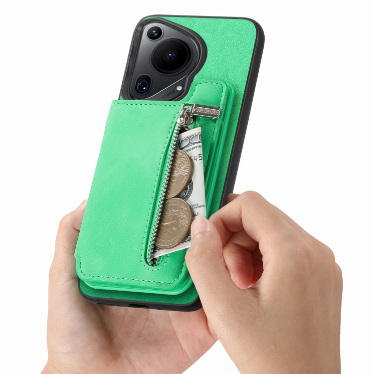 For Huawei Pura 70 Ultra Retro MagSafe Zipper Wallet Card Bag Back Phone Case(Green) - Huawei Cases by PMC Jewellery | Online Shopping South Africa | PMC Jewellery | Buy Now Pay Later Mobicred