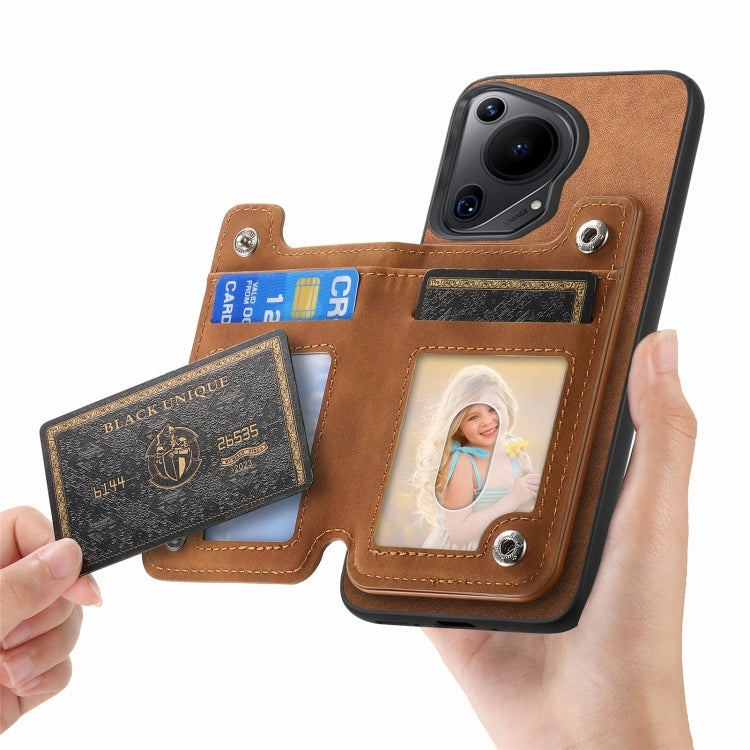 For Huawei Pura 70 Ultra Retro MagSafe Zipper Wallet Card Bag Back Phone Case(Brown) - Huawei Cases by PMC Jewellery | Online Shopping South Africa | PMC Jewellery | Buy Now Pay Later Mobicred