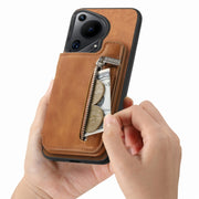 For Huawei Pura 70 Ultra Retro MagSafe Zipper Wallet Card Bag Back Phone Case(Brown)