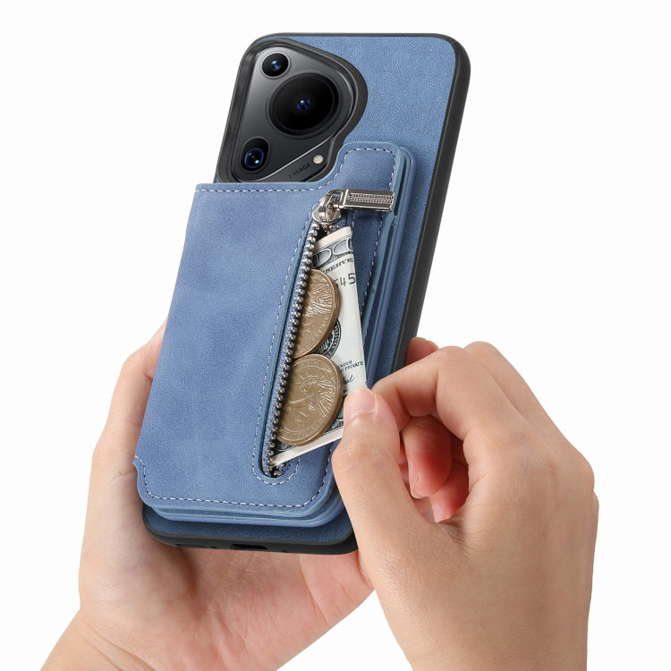 For Huawei Pura 70 Pro Retro MagSafe Zipper Wallet Card Bag Back Phone Case(Blue) - free shipping - PMC Jewellery - Order now!