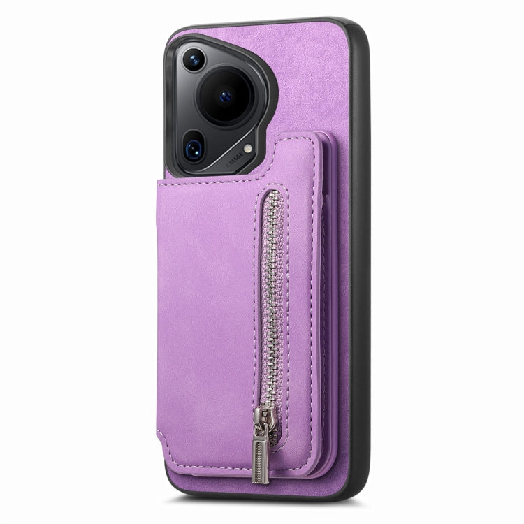 For Huawei Pura 70 Pro Retro MagSafe Zipper Wallet Card Bag Back Phone Case(Purple) - Huawei Cases by PMC Jewellery | Online Shopping South Africa | PMC Jewellery | Buy Now Pay Later Mobicred