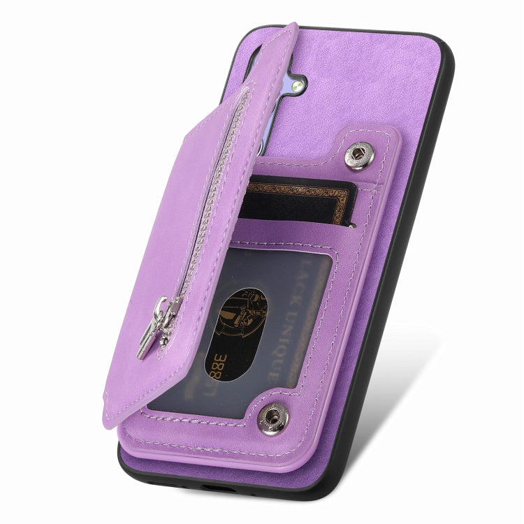For Huawei Pura 70 Pro Retro MagSafe Zipper Wallet Card Bag Back Phone Case(Purple) - Huawei Cases by PMC Jewellery | Online Shopping South Africa | PMC Jewellery | Buy Now Pay Later Mobicred
