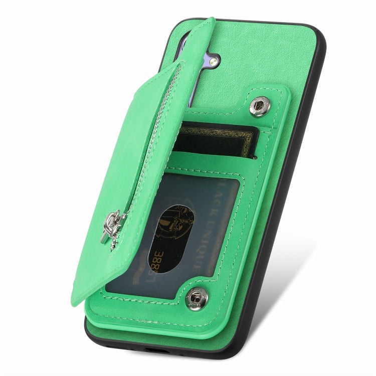 For Huawei Pura 70 Pro Retro MagSafe Zipper Wallet Card Bag Back Phone Case(Green) - Huawei Cases by PMC Jewellery | Online Shopping South Africa | PMC Jewellery | Buy Now Pay Later Mobicred