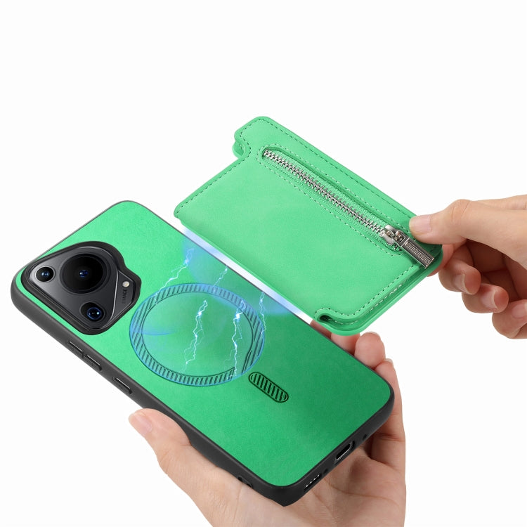 For Huawei Pura 70 Pro Retro MagSafe Zipper Wallet Card Bag Back Phone Case(Green) - Huawei Cases by PMC Jewellery | Online Shopping South Africa | PMC Jewellery | Buy Now Pay Later Mobicred