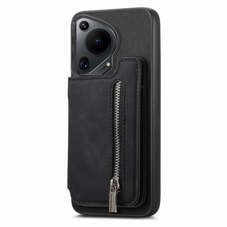 For Huawei Pura 70 Pro Retro MagSafe Zipper Wallet Card Bag Back Phone Case(Black) - Huawei Cases by PMC Jewellery | Online Shopping South Africa | PMC Jewellery | Buy Now Pay Later Mobicred