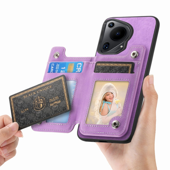 For Huawei nova 12 / 13 Retro MagSafe Zipper Wallet Card Bag Back Phone Case(Purple)