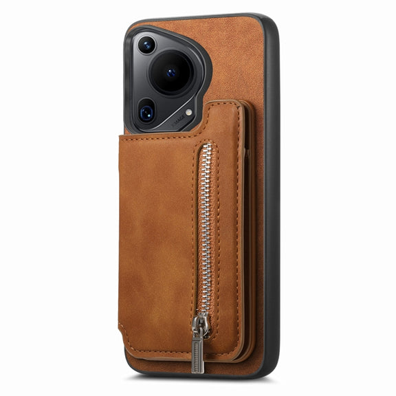 For Huawei nova 12 / 13 Retro MagSafe Zipper Wallet Card Bag Back Phone Case(Brown)