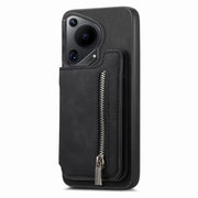 For Huawei nova 12 / 13 Retro MagSafe Zipper Wallet Card Bag Back Phone Case(Black)
