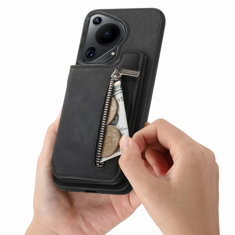For Huawei nova 12 / 13 Retro MagSafe Zipper Wallet Card Bag Back Phone Case(Black)