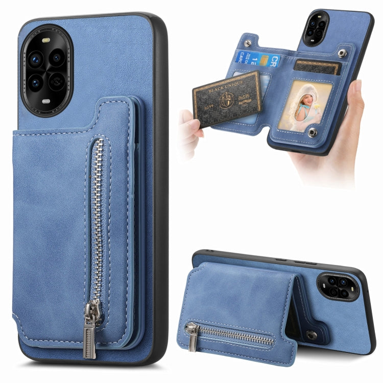 For Huawei nova 13 Pro Retro MagSafe Zipper Wallet Card Bag Back Phone Case(Blue) - Huawei Cases by PMC TechLife | Online Shopping South Africa | PMC TechLife | Buy Now Pay Later Mobicred