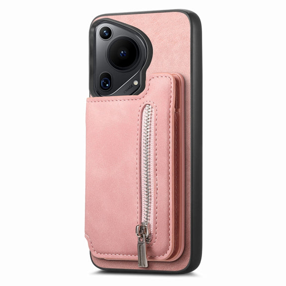 For Huawei nova 13 Pro Retro MagSafe Zipper Wallet Card Bag Back Phone Case(Pink)