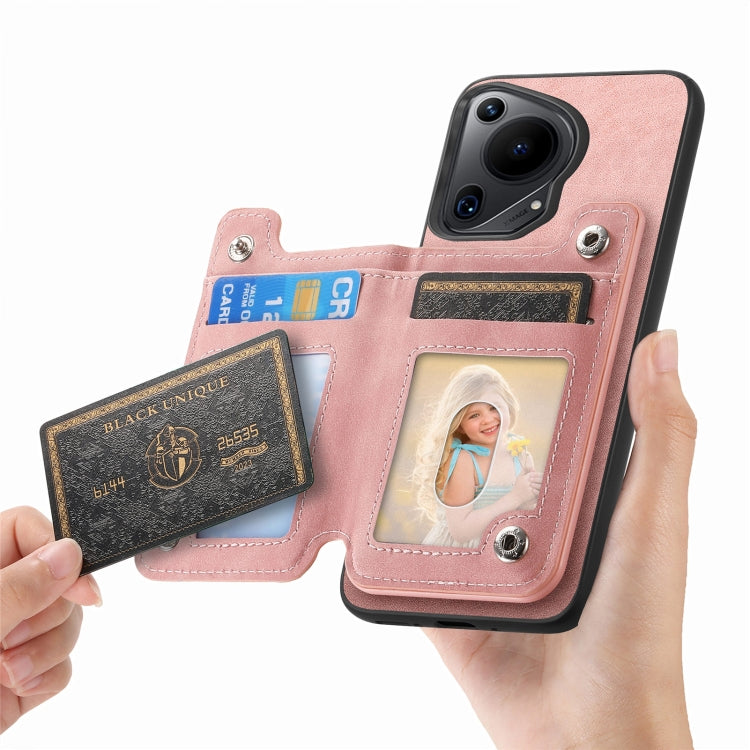 For Huawei nova 13 Pro Retro MagSafe Zipper Wallet Card Bag Back Phone Case(Pink)