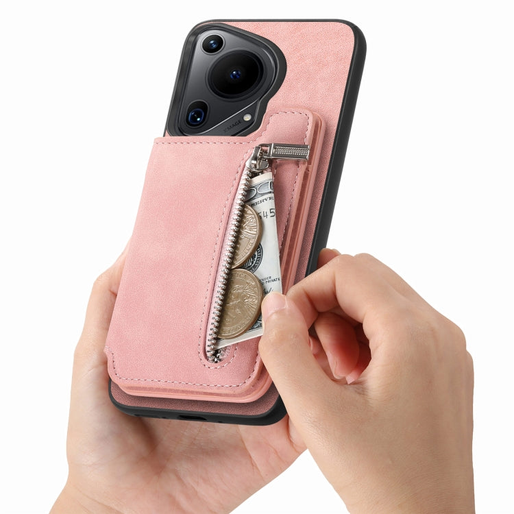 For Huawei nova 13 Pro Retro MagSafe Zipper Wallet Card Bag Back Phone Case(Pink)
