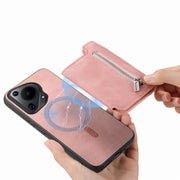 For Huawei nova 13 Pro Retro MagSafe Zipper Wallet Card Bag Back Phone Case(Pink)