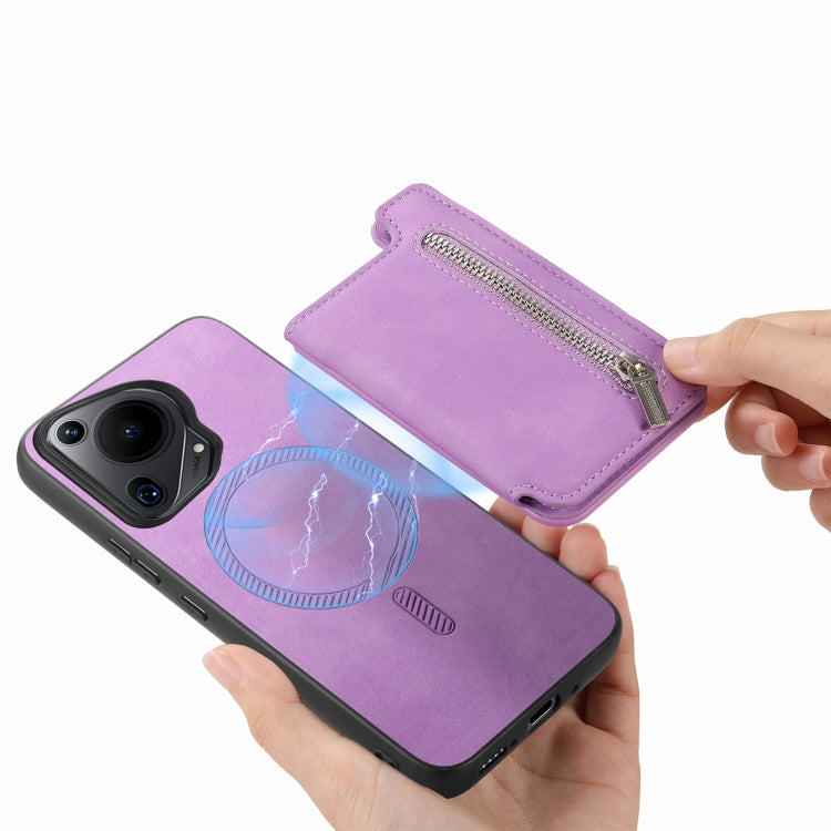 For Huawei nova 13 Pro Retro MagSafe Zipper Wallet Card Bag Back Phone Case(Purple)