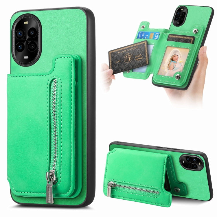 For Huawei nova 13 Pro Retro MagSafe Zipper Wallet Card Bag Back Phone Case(Green) - Huawei Cases by PMC TechLife | Online Shopping South Africa | PMC TechLife | Buy Now Pay Later Mobicred