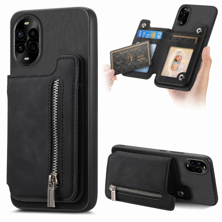 For Huawei nova 13 Pro Retro MagSafe Zipper Wallet Card Bag Back Phone Case(Black) - free shipping - PMC TechLife - Order now!