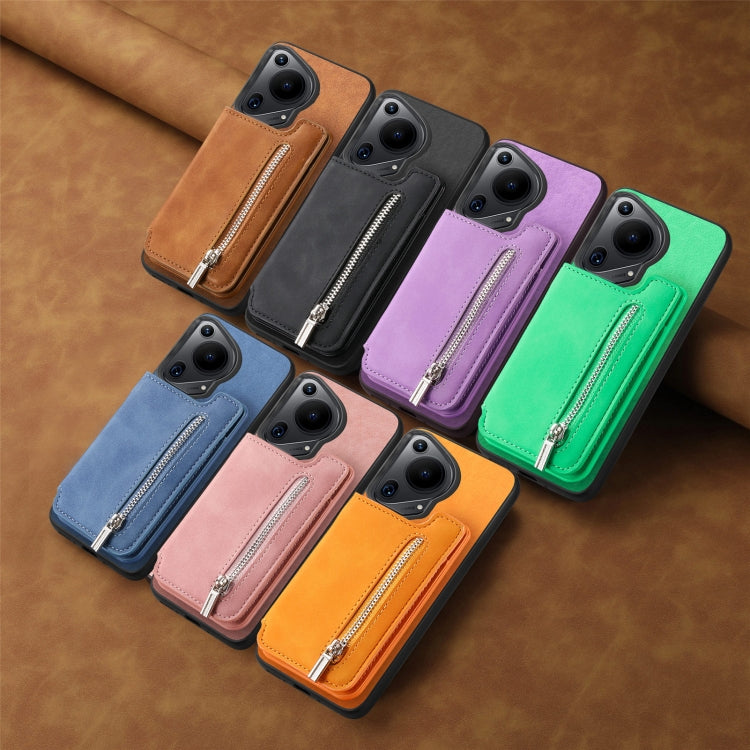 For Huawei Pura 70 Pro+ Retro MagSafe Zipper Wallet Card Bag Back Phone Case(Green) - Huawei Cases by PMC Jewellery | Online Shopping South Africa | PMC Jewellery | Buy Now Pay Later Mobicred