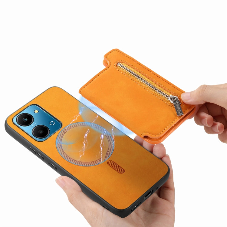 For Honor 90 GT 5G Retro MagSafe Zipper Wallet Card Bag Back Phone Case(Yellow)