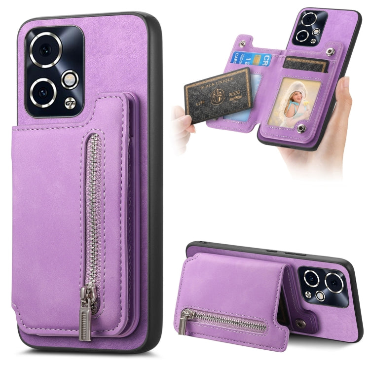 For Honor 90 GT 5G Retro MagSafe Zipper Wallet Card Bag Back Phone Case(Purple) - Honor Cases by PMC TechLife | Online Shopping South Africa | PMC TechLife | Buy Now Pay Later Mobicred