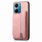 For Honor 100 Pro Retro MagSafe Zipper Wallet Card Bag Back Phone Case(Pink)